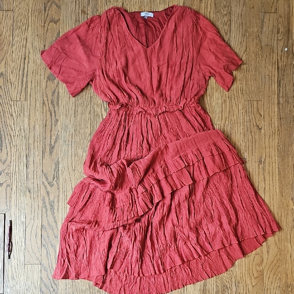Polagram Red Flutter Sleeve Flowy Dress Size M